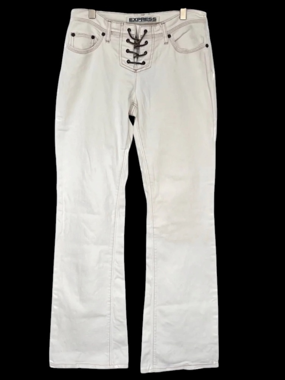 Express Lace Up Flare Pants Cotton Spandex Size 1/2 Light Beige Low Rise